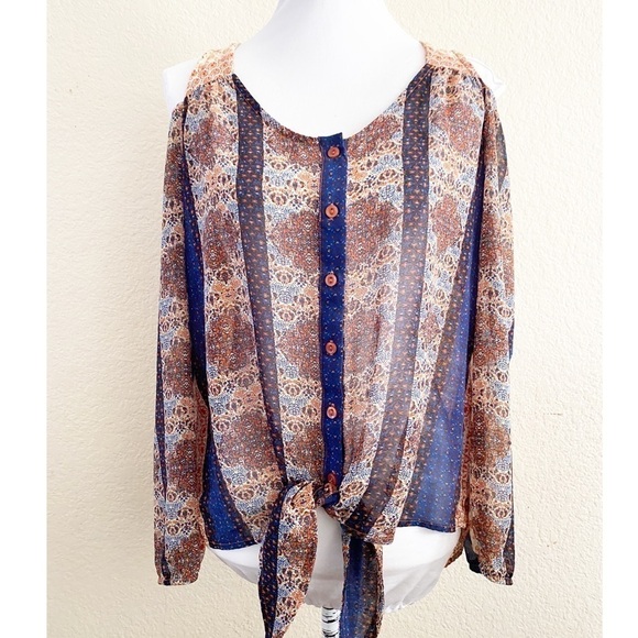 Long sleeve cold shoulder blouse Size Large - Picture 1 of 8